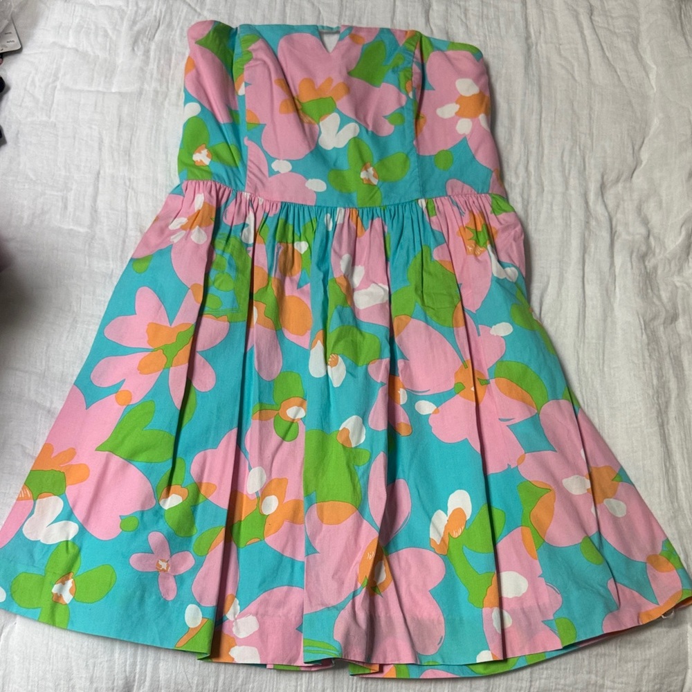 Lilly Pulitzer Strapless Floral Dress in Pink and Blue